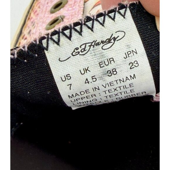 Vtg Y2K Ed Hardy Pink Canvas Tattoo Graphic Sneakers | Streetwear Grunge Skater - Picture 16 of 16